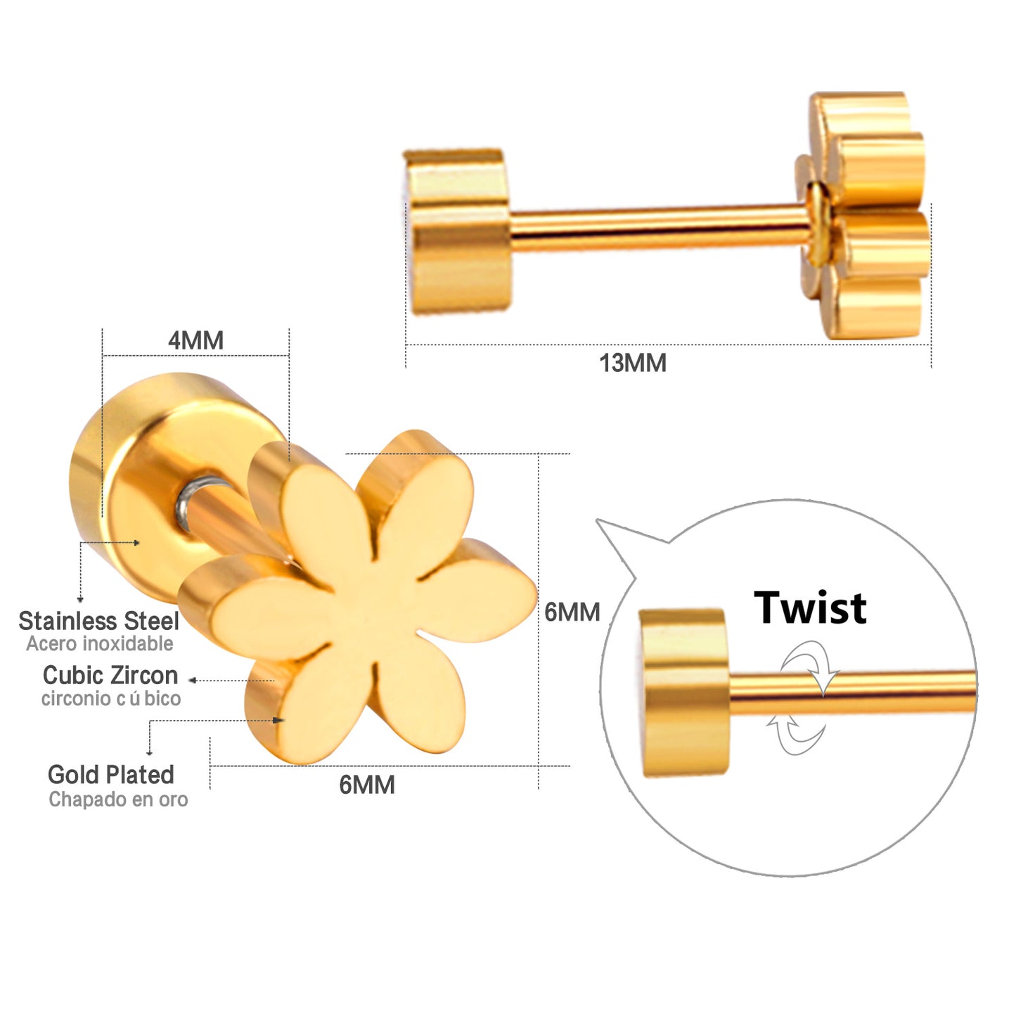 Wholesale Gold Floral Stud Earrings Blossom Romance