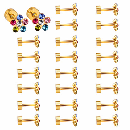 Wholesale Multicolored Gem Adorned Golden Flower Stud Earrings