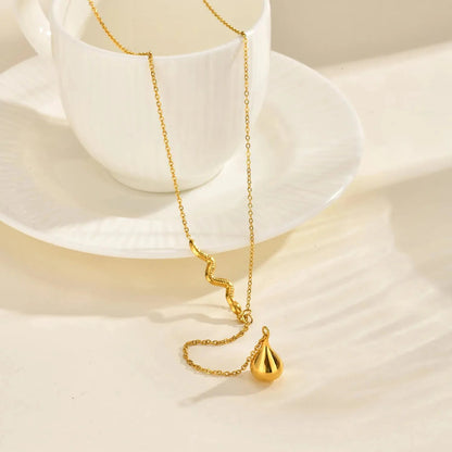 Wholesale Waterproof PVD Gold Sculpted Snake & Drop Y-Necklace