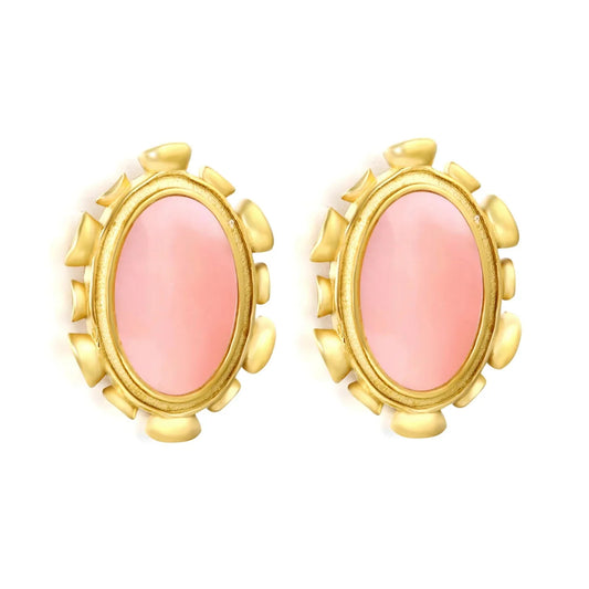 304L Stainless Steel Oval Shell Studs | Elegant Retro Gold Jewelry