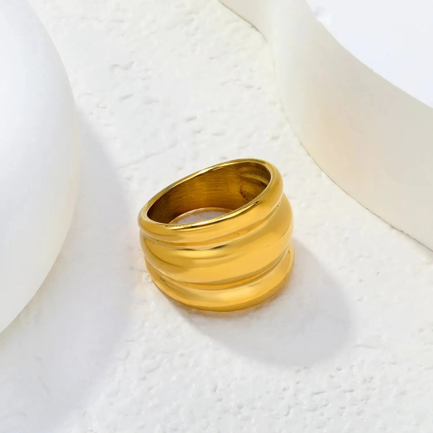 Factory 304L Steel Two-Tone Ring Three-Tier Dome Band for Men Women