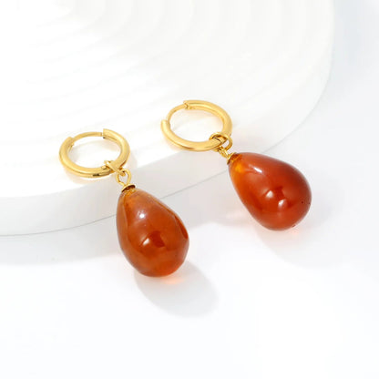 Bulk amber swirl texture teardrop resin drop hoop earrings 304L