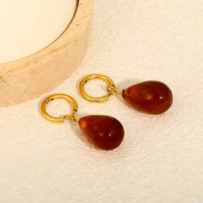 Bulk amber swirl texture teardrop resin drop hoop earrings 304L
