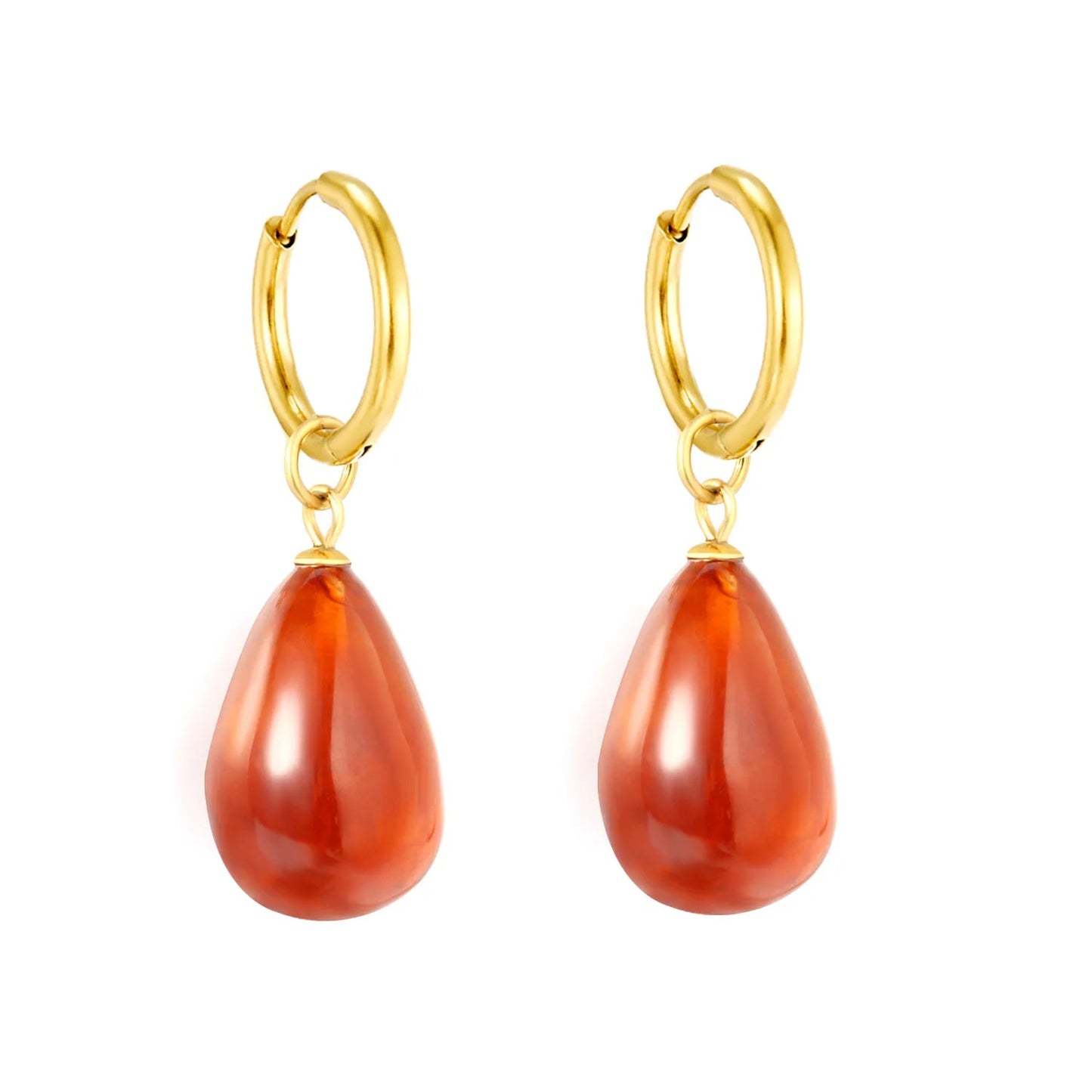 Bulk amber swirl texture teardrop resin drop hoop earrings 304L