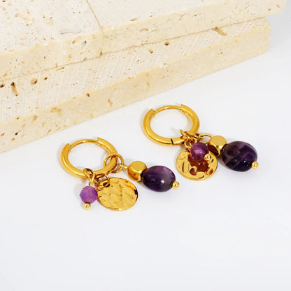 Wholesale Bohemian Natural Amethyst Multi-Charm Hoop Earrings Bulk