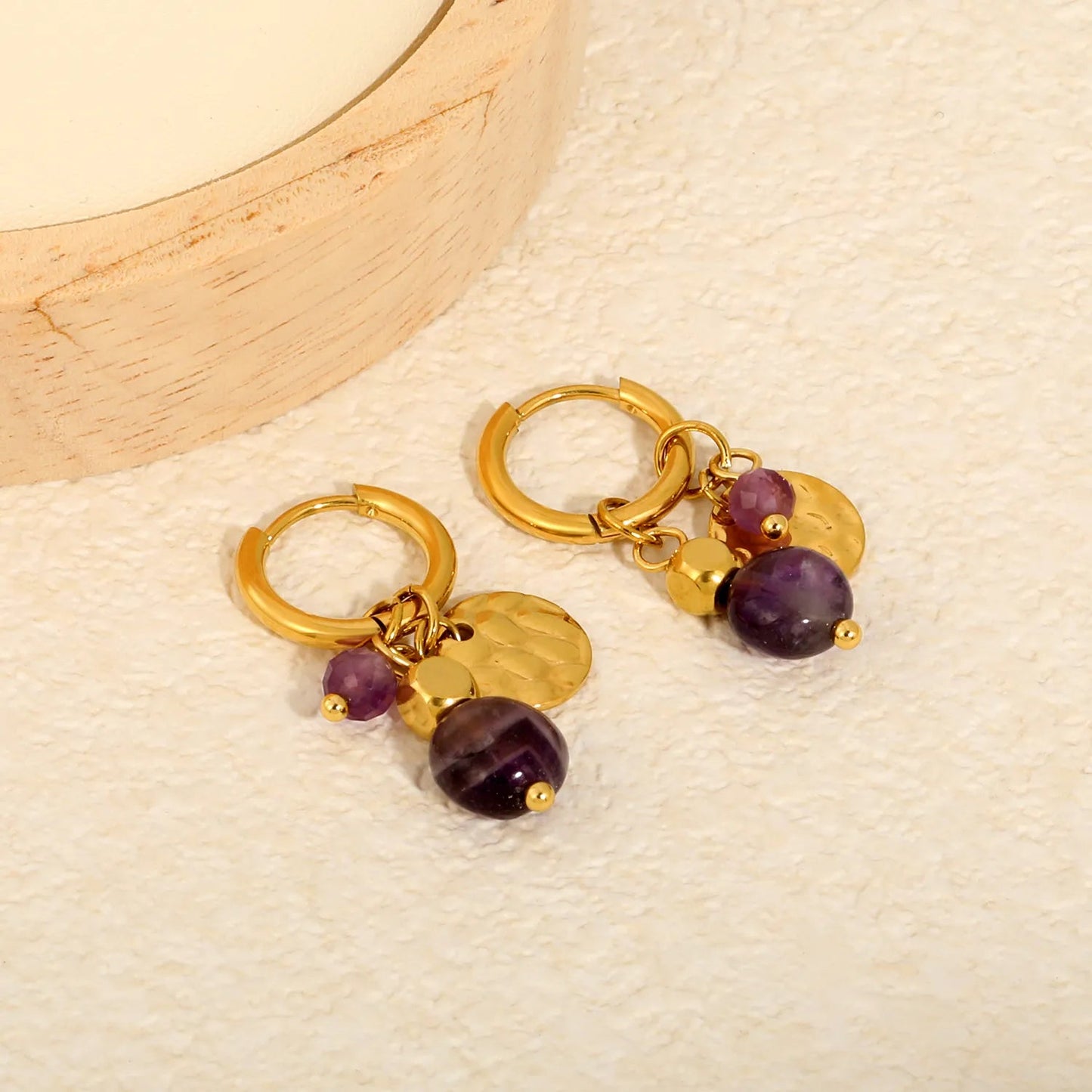 Wholesale Bohemian Natural Amethyst Multi-Charm Hoop Earrings Bulk