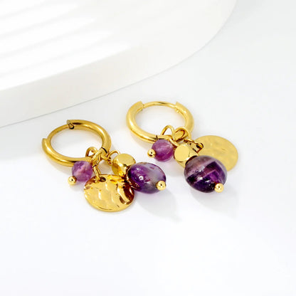 Wholesale Bohemian Natural Amethyst Multi-Charm Hoop Earrings Bulk