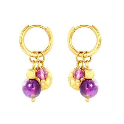 Wholesale Bohemian Natural Amethyst Multi-Charm Hoop Earrings Bulk