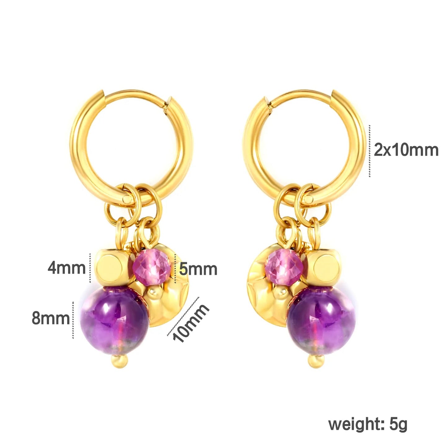 Wholesale Bohemian Natural Amethyst Multi-Charm Hoop Earrings Bulk