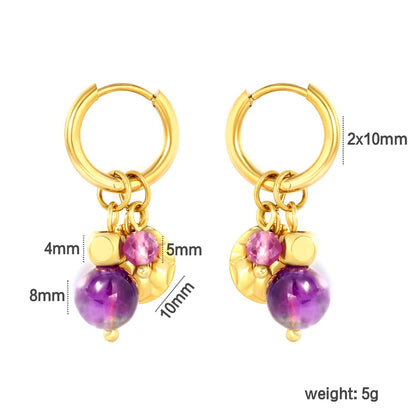 Wholesale Bohemian Natural Amethyst Multi-Charm Hoop Earrings Bulk