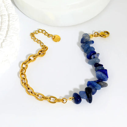 18K PVD Gold Plated Amethyst Chip Paperclip Chain Bracelet Non-Tarnish