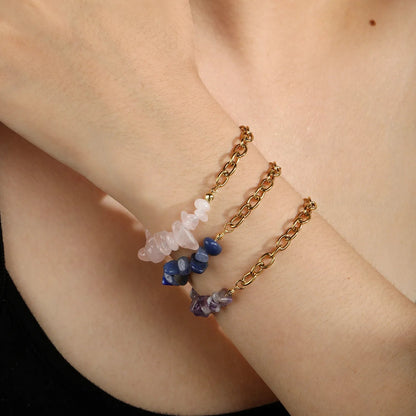 18K PVD Gold Plated Amethyst Chip Paperclip Chain Bracelet Non-Tarnish