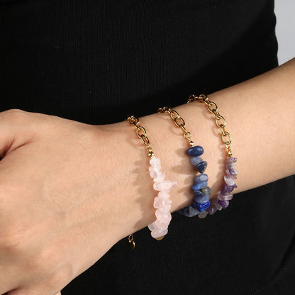 18K PVD Gold Plated Amethyst Chip Paperclip Chain Bracelet Non-Tarnish