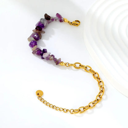 18K PVD Gold Plated Amethyst Chip Paperclip Chain Bracelet Non-Tarnish