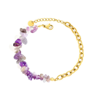 18K PVD Gold Plated Amethyst Chip Paperclip Chain Bracelet Non-Tarnish