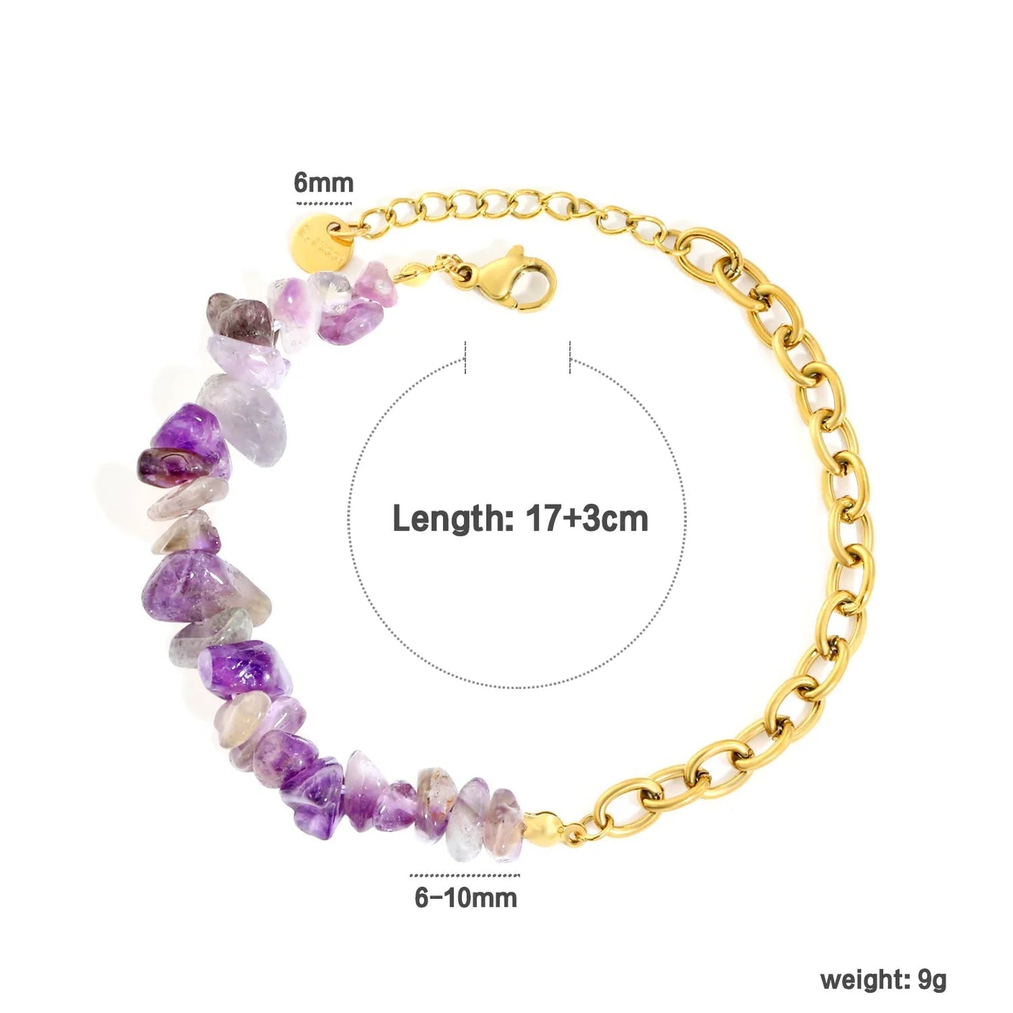 18K PVD Gold Plated Amethyst Chip Paperclip Chain Bracelet Non-Tarnish