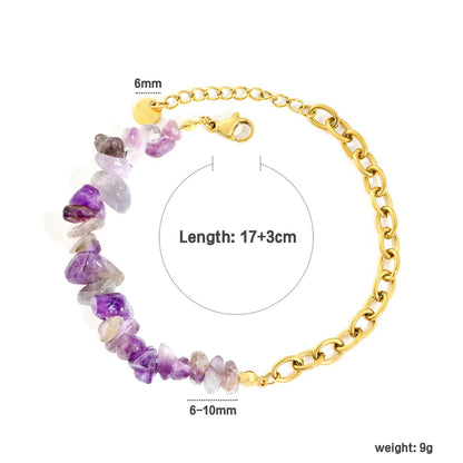 18K PVD Gold Plated Amethyst Chip Paperclip Chain Bracelet Non-Tarnish