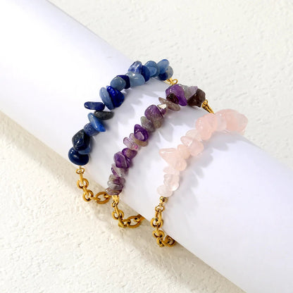 18K PVD Gold Plated Amethyst Chip Paperclip Chain Bracelet Non-Tarnish