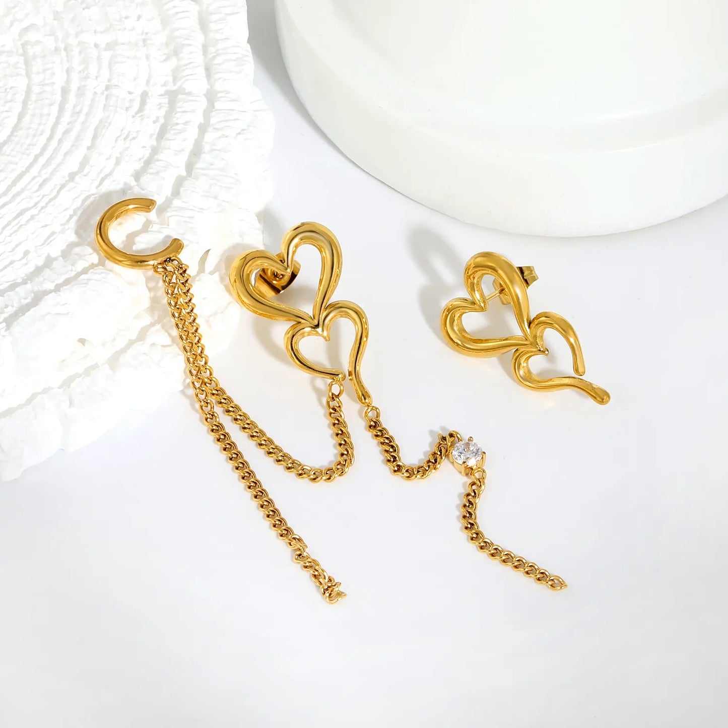 Sweet-Chic Rebellion: Asymmetric Long Woven Chains & Cutout Hearts