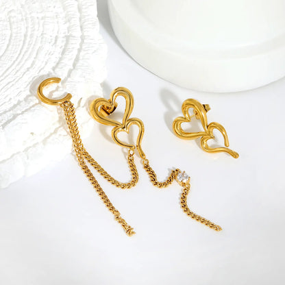 Sweet-Chic Rebellion: Asymmetric Long Woven Chains & Cutout Hearts