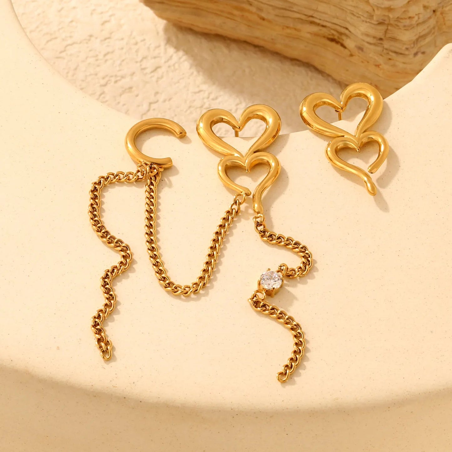 Sweet-Chic Rebellion: Asymmetric Long Woven Chains & Cutout Hearts