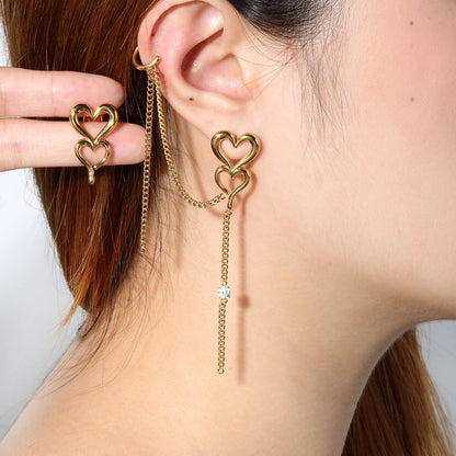 Sweet-Chic Rebellion: Asymmetric Long Woven Chains & Cutout Hearts