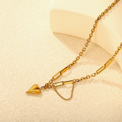 Non-Tarnish 304L Stainless Steel 3D Heart Pendant Cable Chain Jewelry