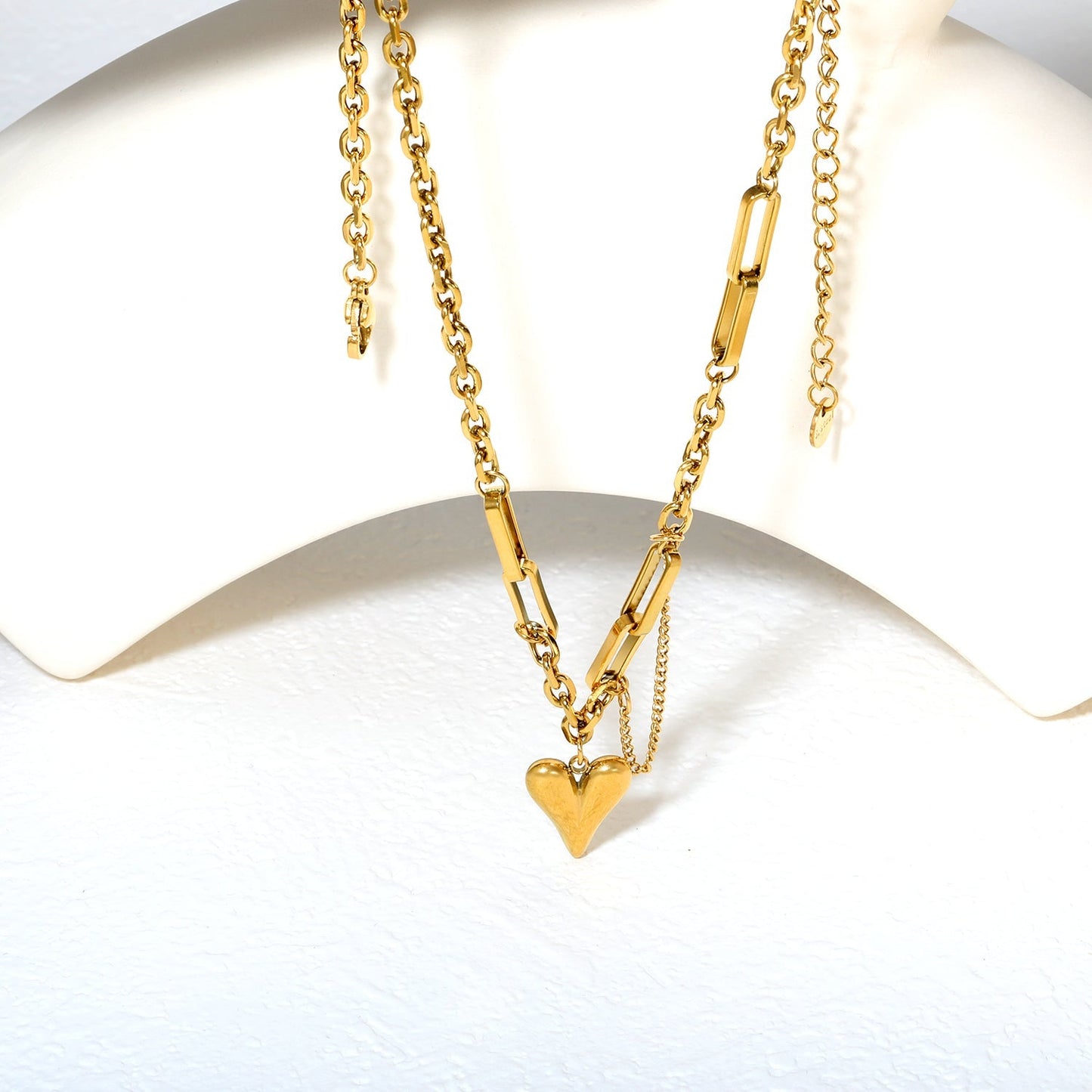 Non-Tarnish 304L Stainless Steel 3D Heart Pendant Cable Chain Jewelry