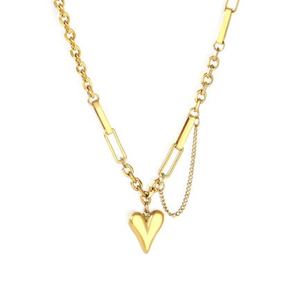 Non-Tarnish 304L Stainless Steel 3D Heart Pendant Cable Chain Jewelry