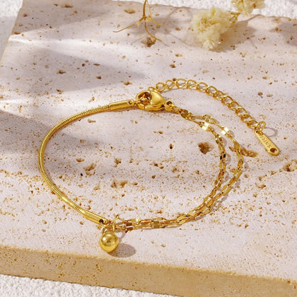 Asymmetrical Snake Chain Lip Chain Solid Gold Ball Charm Bracelet 304L
