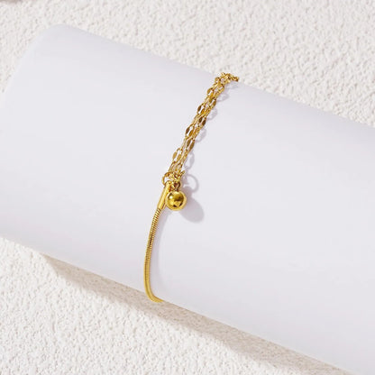 Asymmetrical Snake Chain Lip Chain Solid Gold Ball Charm Bracelet 304L