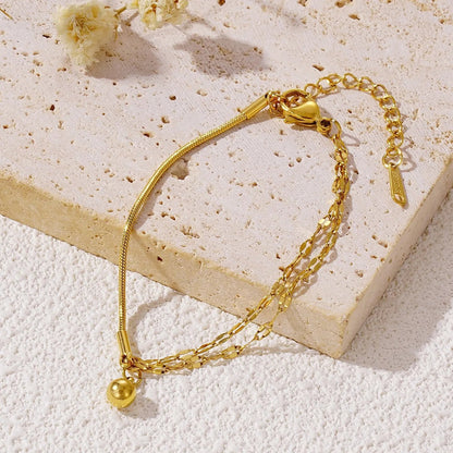 Asymmetrical Snake Chain Lip Chain Solid Gold Ball Charm Bracelet 304L