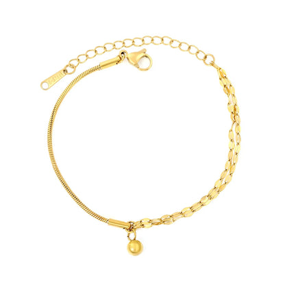 Asymmetrical Snake Chain Lip Chain Solid Gold Ball Charm Bracelet 304L