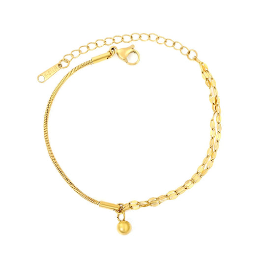 Asymmetrical Snake Chain Lip Chain Solid Gold Ball Charm Bracelet 304L
