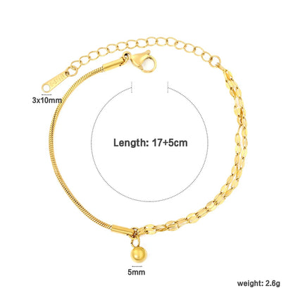 Asymmetrical Snake Chain Lip Chain Solid Gold Ball Charm Bracelet 304L