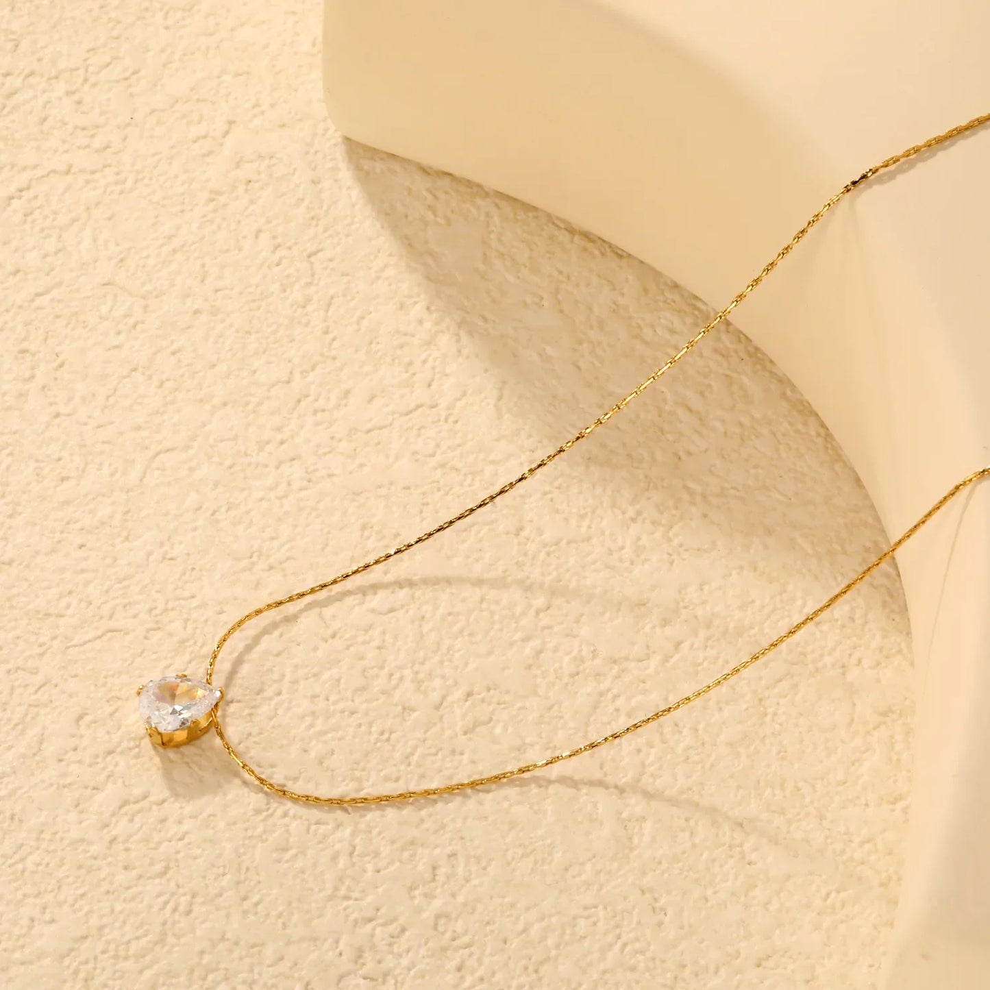 Bulk PVD Gold Minimalist Pear-Cut Zircon Droplet Necklace