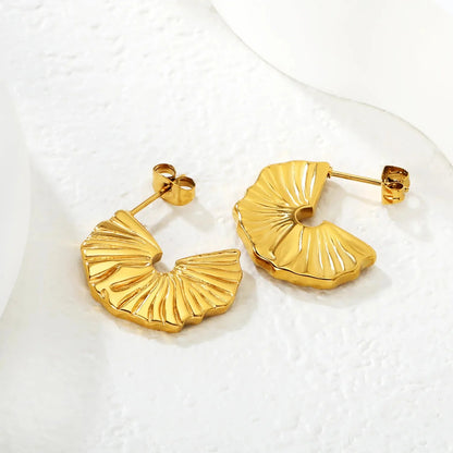 Retro Pleated Texture C-Shape Earrings Stainless Steel Tarnish-Free