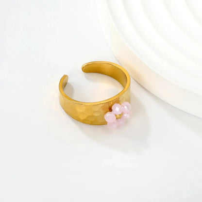 Pearl Crystal Flower Ring Set 304L Stainless Steel Gold Adjustable
