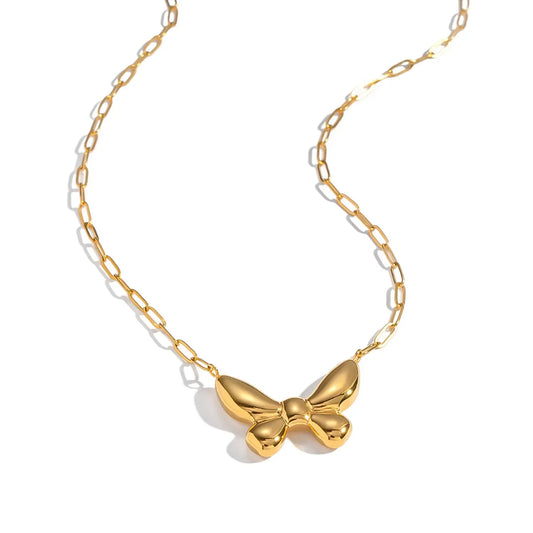 Wholesale Waterproof PVD Gold Sculpted Butterfly Paperclip Necklace