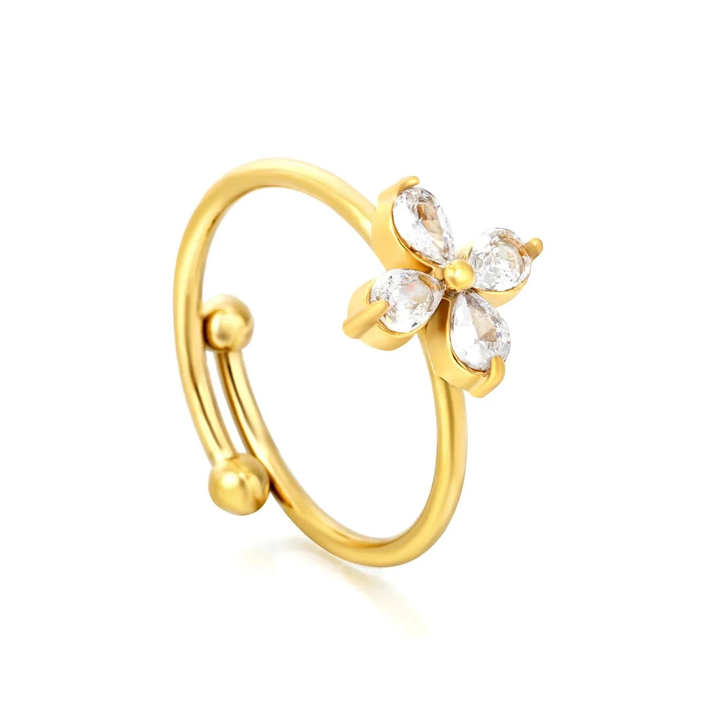 Bulk PVD Gold Sculpted Five-Petal Zircon Flower Open Ring