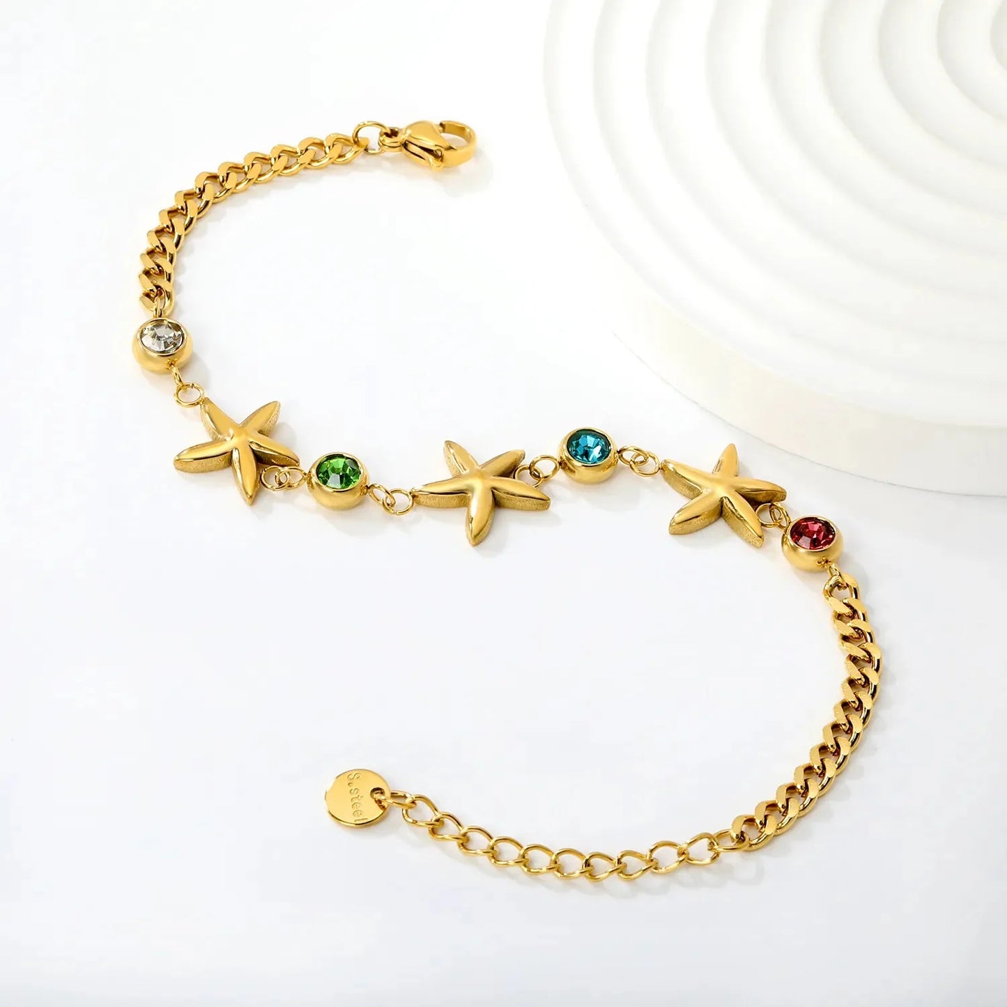304L Stainless Steel Marine Starfish Bracelet Bulk - Color Zircon