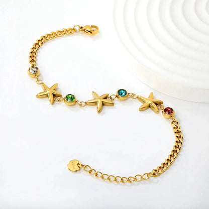 304L Stainless Steel Marine Starfish Bracelet Bulk - Color Zircon