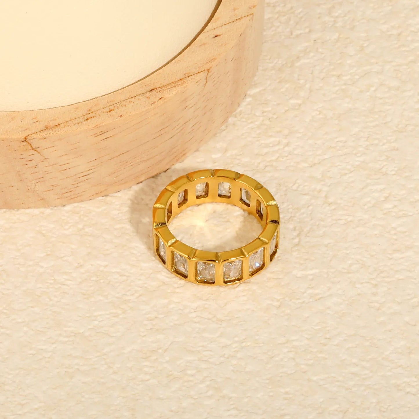 Baguette Cut CZ Channel Set Eternity Band Ring 304L Stainless Steel