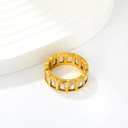 Baguette Cut CZ Channel Set Eternity Band Ring 304L Stainless Steel