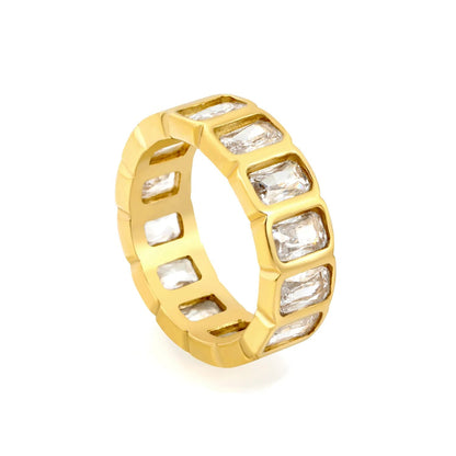 Baguette Cut CZ Channel Set Eternity Band Ring 304L Stainless Steel