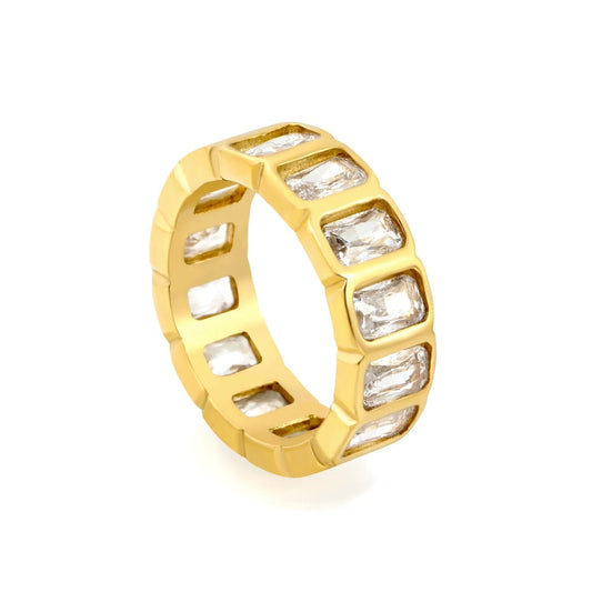 Baguette Cut CZ Channel Set Eternity Band Ring 304L Stainless Steel