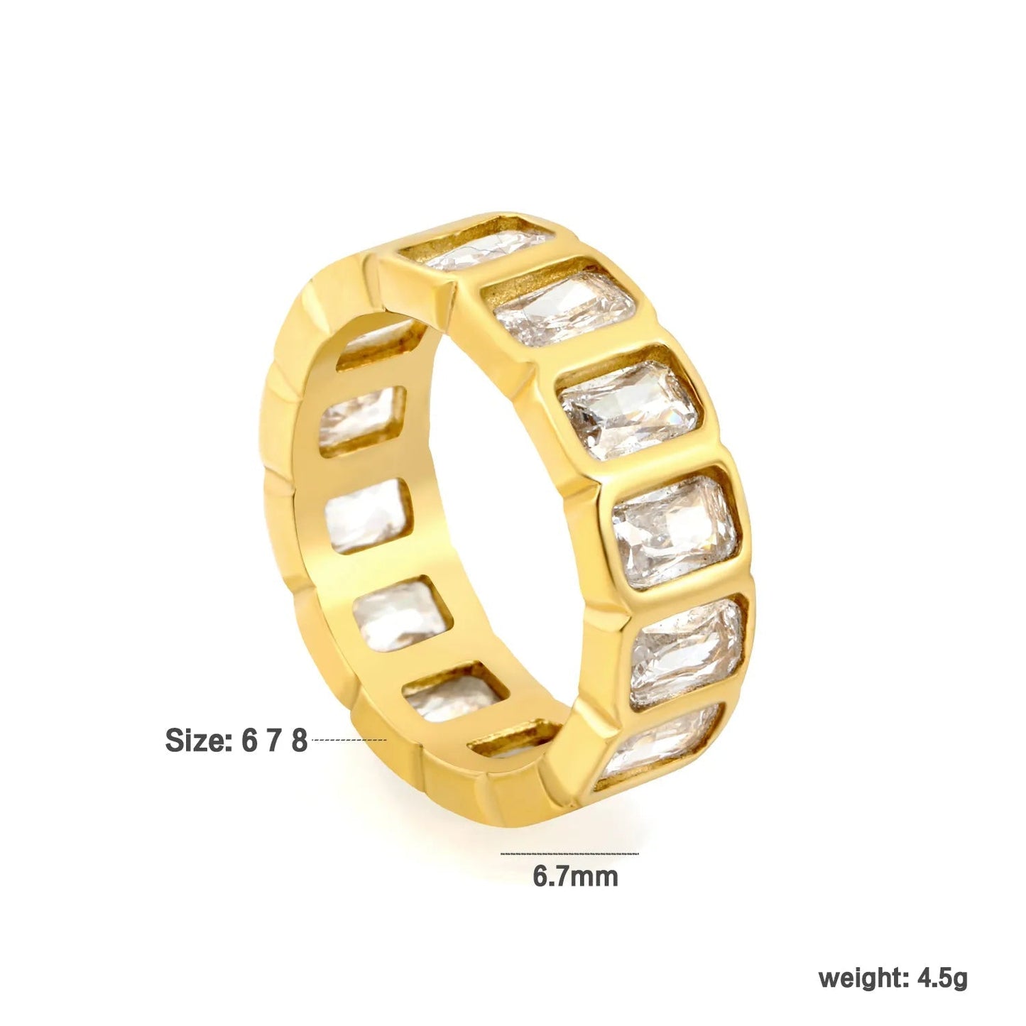 Baguette Cut CZ Channel Set Eternity Band Ring 304L Stainless Steel