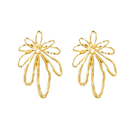 Bulk PVD Gold Sculpted Hollow Floral Mother-of-Pearl Earrings