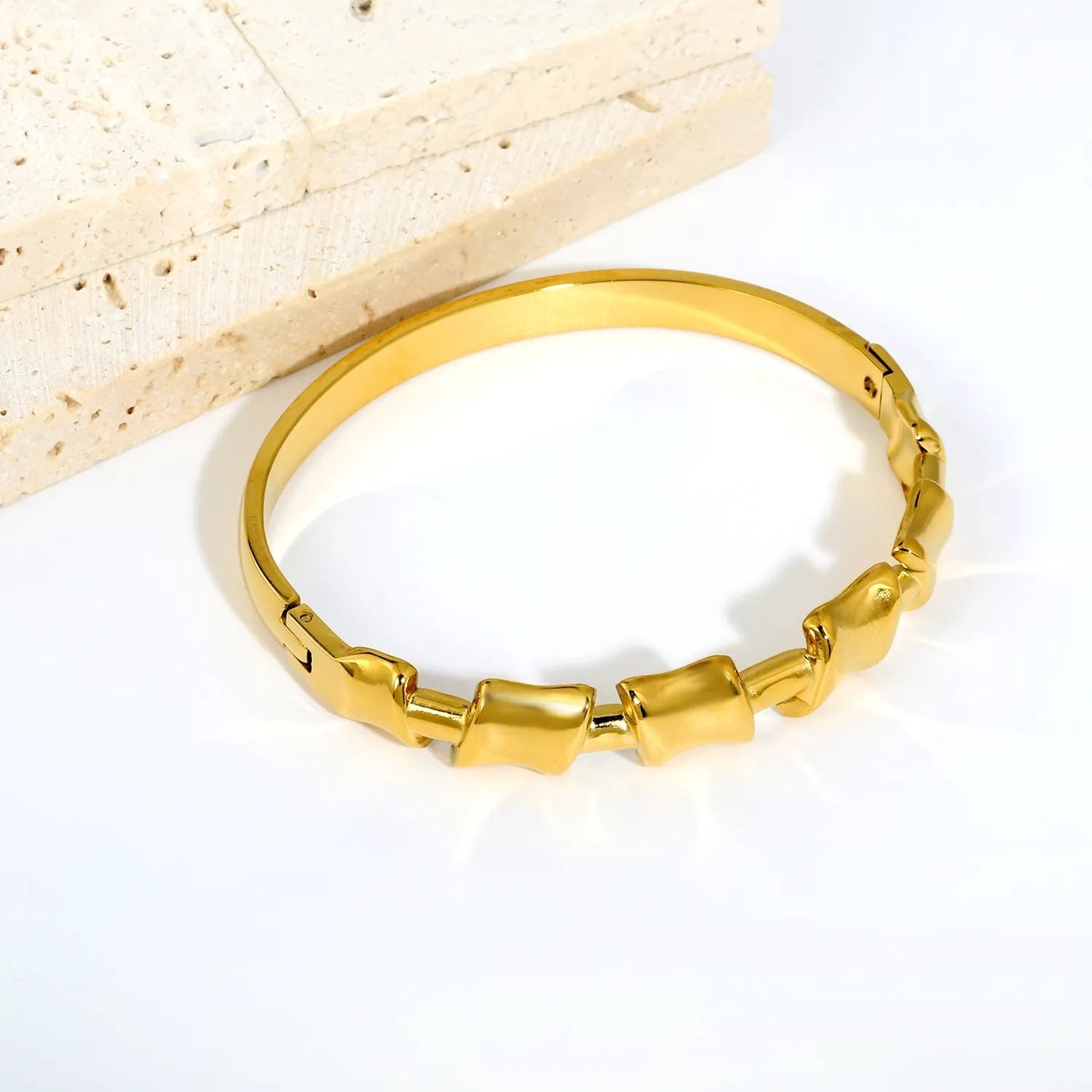 Bulk Oriental Elegance Jewelry: 21g Bamboo Block Hinged Bangle | 0 MOQ