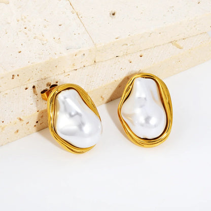 Wholesale 19x26mm heavy weight organic melted metal pearl Earring
